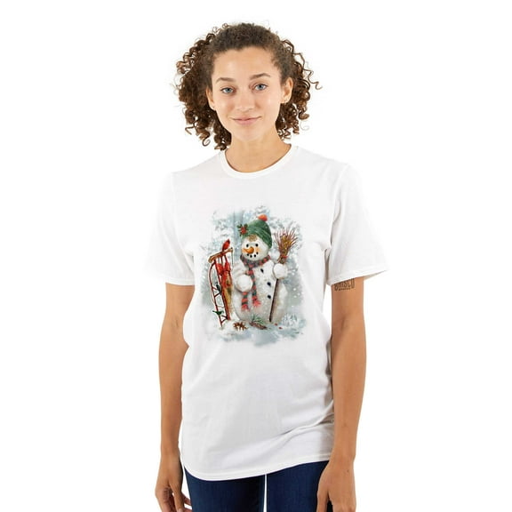 Snowman Sledding Winter Wonderland Women's Graphic T Shirt Tees Brisco Brands S