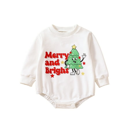 

Ma&Baby Toddler Baby Boys Girls Christmas Romper Long Sleeve Round Neck Tree Letter Print Bodysuit