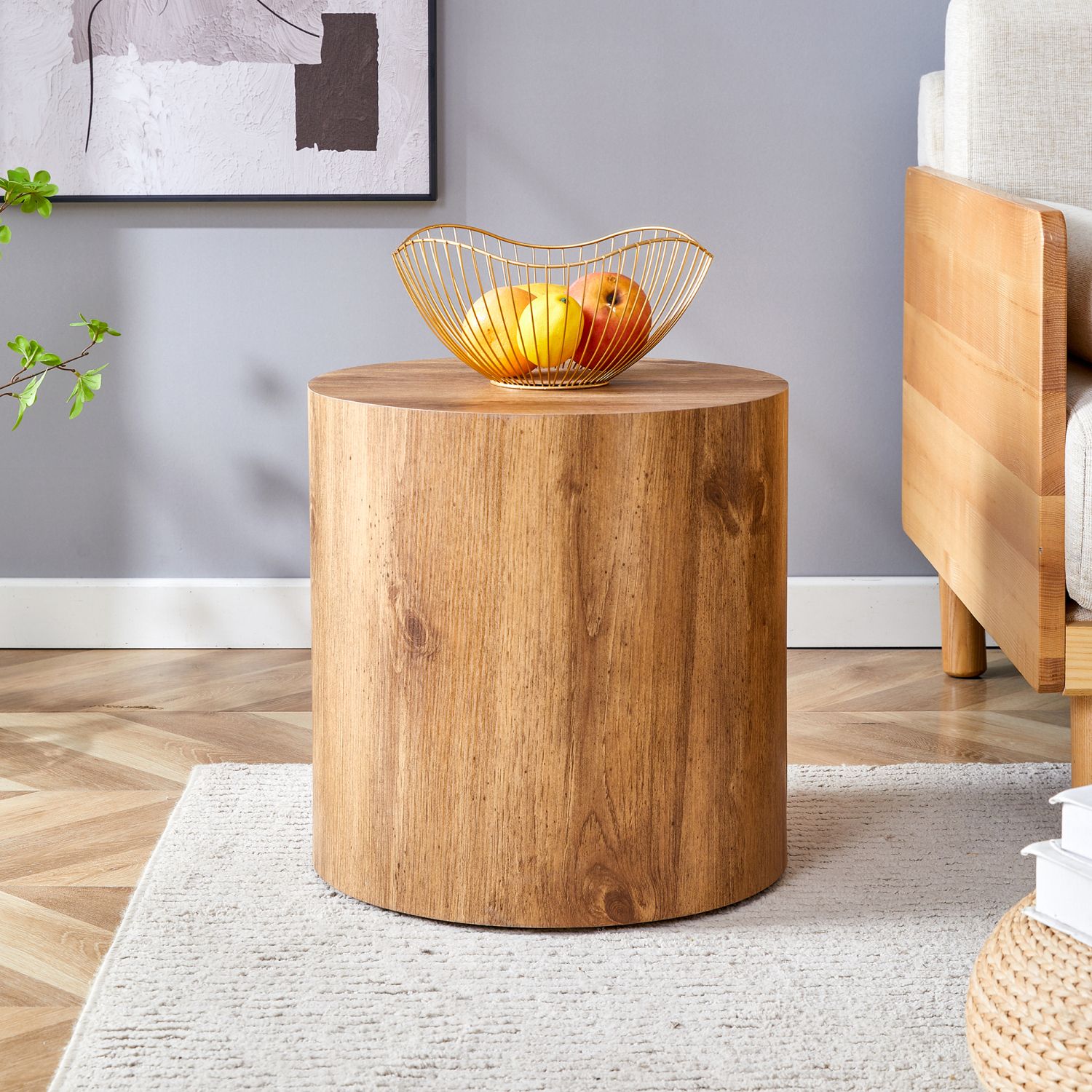Cylindrical Patterned Accent Table, 15.7 in Round MDF Side Table for Living Room, Coffee Table, Small Dining Table, or Workbench