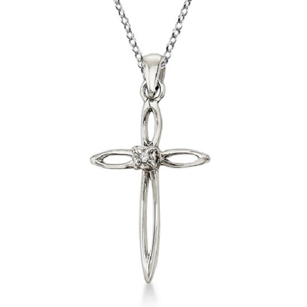 Diamond Sharp Cross Pendant Necklace 14k White Gold (0.01ct) - Walmart.com