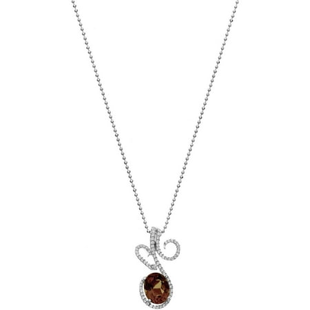 5th & Main Platinum-Plated Sterling Silver Floral Lace-Cut Smokey Topaz Pave CZ Pendant Necklace