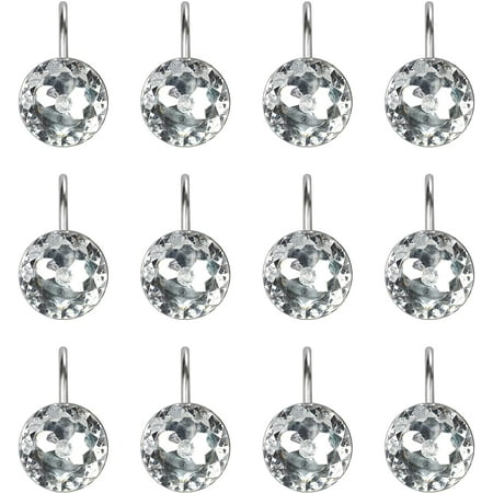 Plannu Luxury Design Glitter Round Diamond Crystal Gem Bling Shower Curtain Hooks Rust Proof Oil Rubbed Metal Rings Rhinestones Clear Glam 12 Pack Canada Oil Rubbed Metal Shower Curtain Rings, Glam Shower Curtain Rings