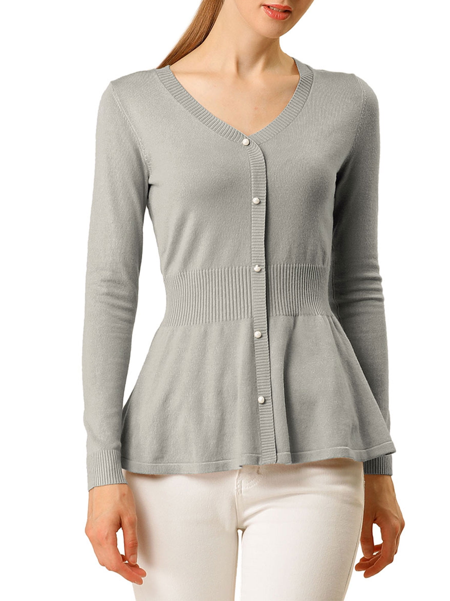 DARING DIVA Women's Peplum Top Smocked Long Sleeve Knit Sweater XS Grey
