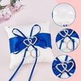 thumbnail image 4 of Ring Cushion Wedding Marriage Couple Ring Holder Ring Bearer Cushion Wedding Ring Pillow Blue Bow Knot Double Hearts Diamonds Wedding Ring Pillow Bearer Holder Pillow with Bow Knot, 4 of 9