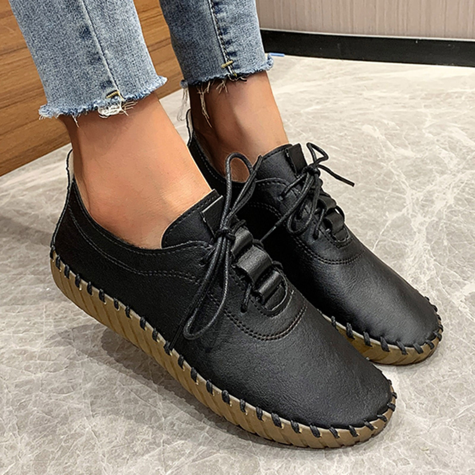Cathalem Breathable Leisure Fashion Shoes Casual Women's Slipon Women's  casual Comfortable Work Shoes for Women Business Casual Black 7.5 