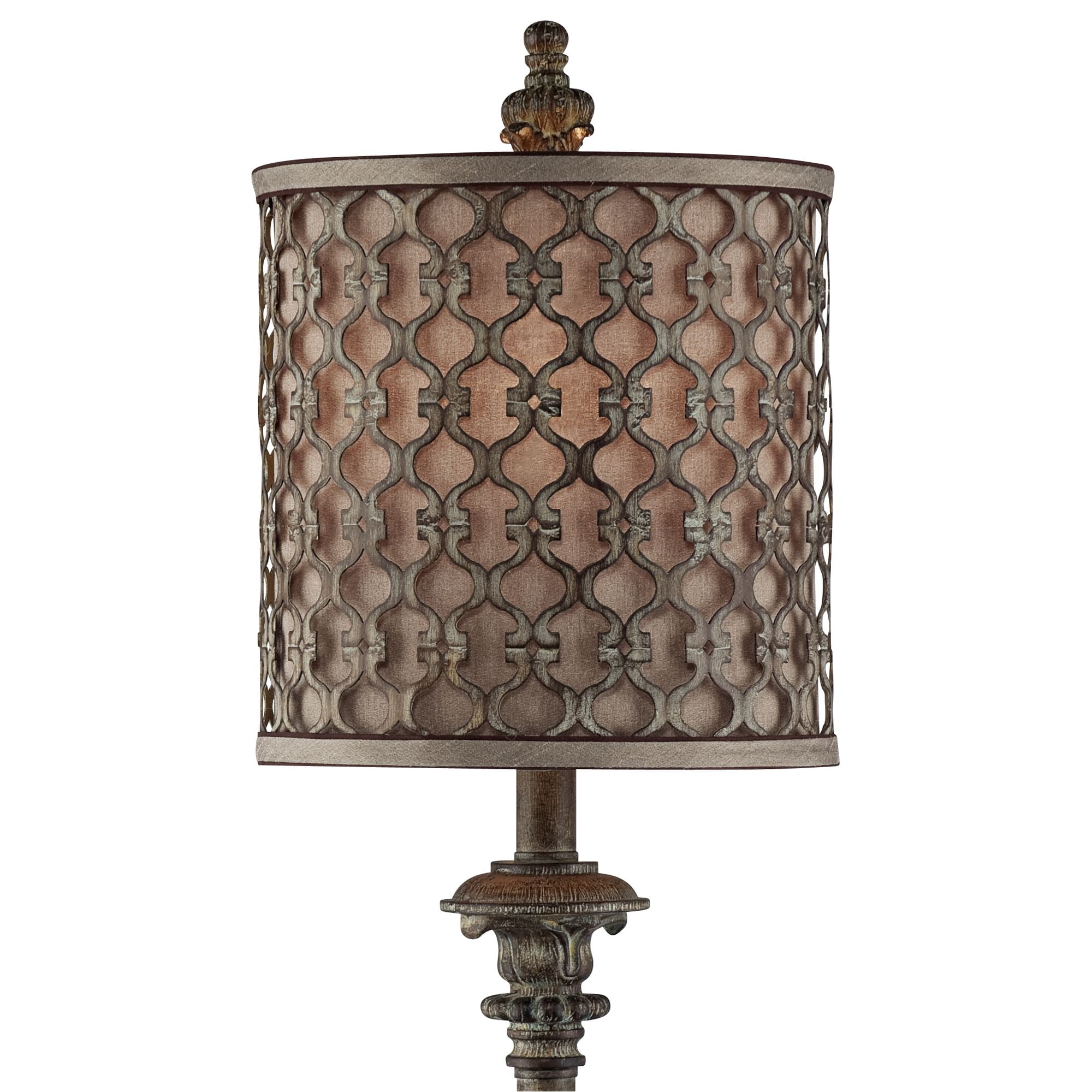 Regency Hill French Buffet Table Lamp Beige Scroll Metal Lattice Candlestick Framed Cylinder Shade for Dining Room