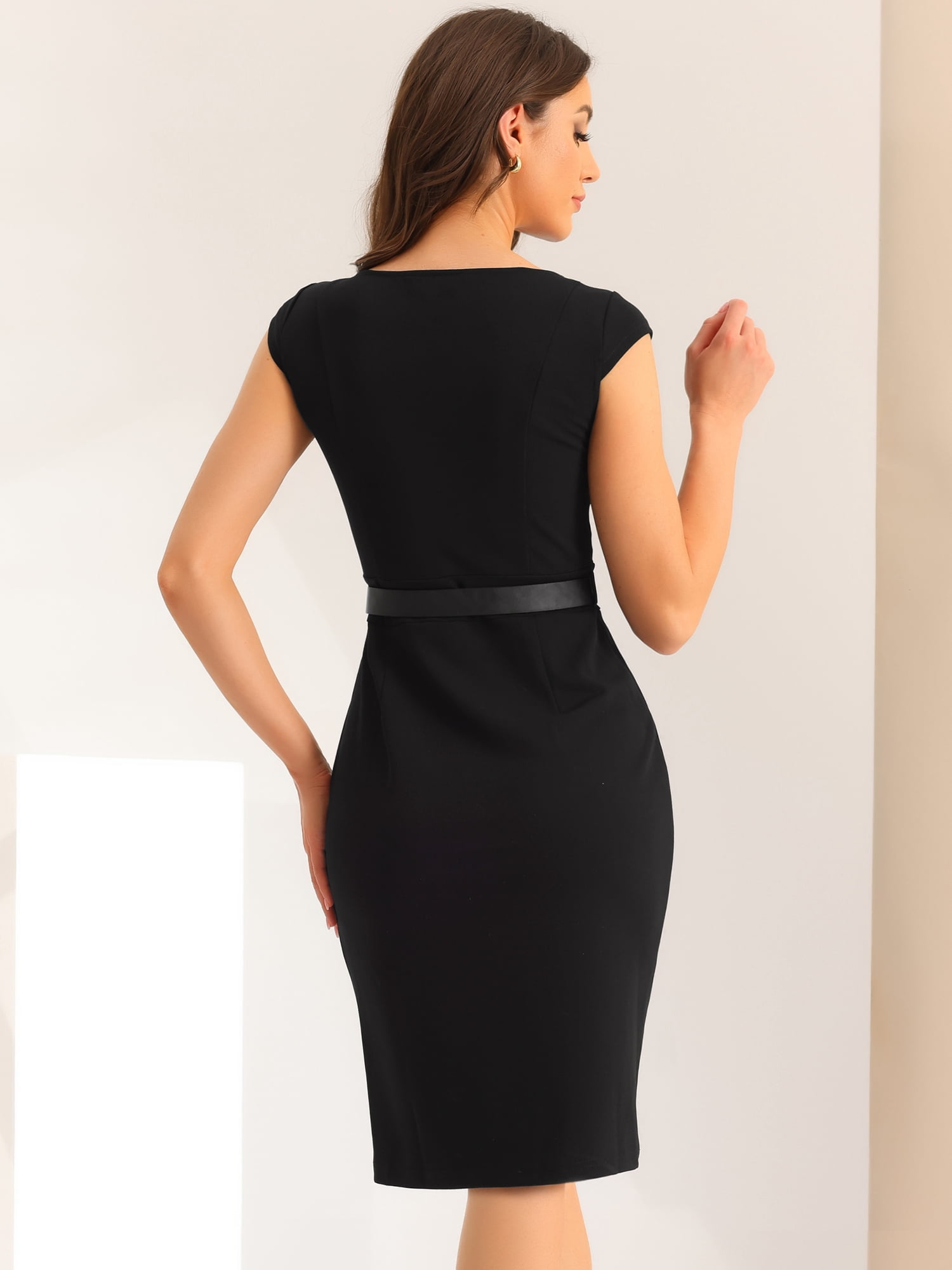 DARING DIVA Women's Cap Sleeve Boat Neck Pencil Dresses L Black