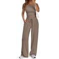 thumbnail image 3 of MLDRA Women’s 2-Piece Lounge Set Workout Set Crop Top & Wide Leg Pants Vacation Travel Outfit Sweatsuits Sets Khaki XL, 3 of 8