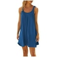thumbnail image 2 of Pop Seller Women's Summer Sexy Suspender Dress Sleeveless Solid Color Dress Mini Sling Dress Dark Blue XL, 2 of 8