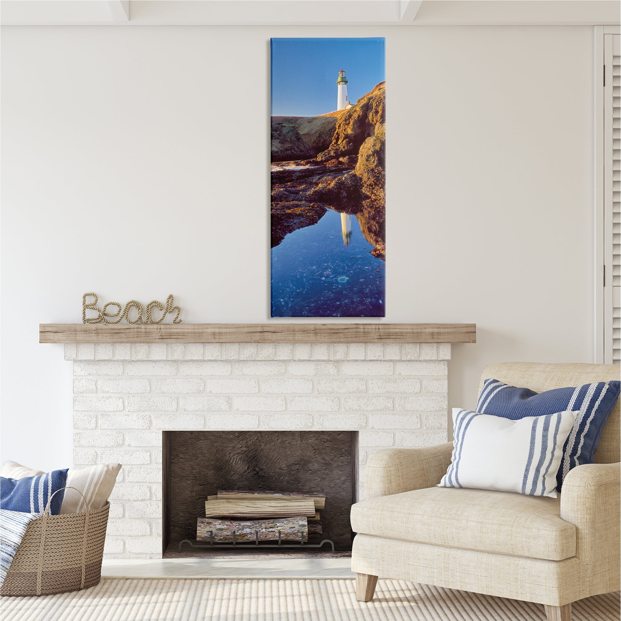 Stupell Industries Lighthouse Water Reflection Nature Photography Gallery Wrapped Canvas Print Wall Art, 20 x 48
