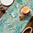 thumbnail image 3 of Teal Green Coastal Table Runner 90 Inches, Summer Beach Nautical Starfish Shell Coral Bed Runner Dresser Scarves Tabletop for Indoor Outdoor Parties/Ceremony/Banquet, 13" x 90", 3 of 9