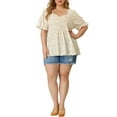 thumbnail image 2 of Unique Bargains Women's Plus Size Floral Peplum Tops Short Sleeve Cute Blouses 1X White, 2 of 7