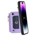 thumbnail image 4 of Crossbody Wallet Case for iPhone 14 Pro Max with Card Slot Holder, Magnetic Flip Folio Purse Case, PU Leather Zipper Handbag with Detachable Lanyard Strap & Shoulder Strap, Purple, 4 of 9