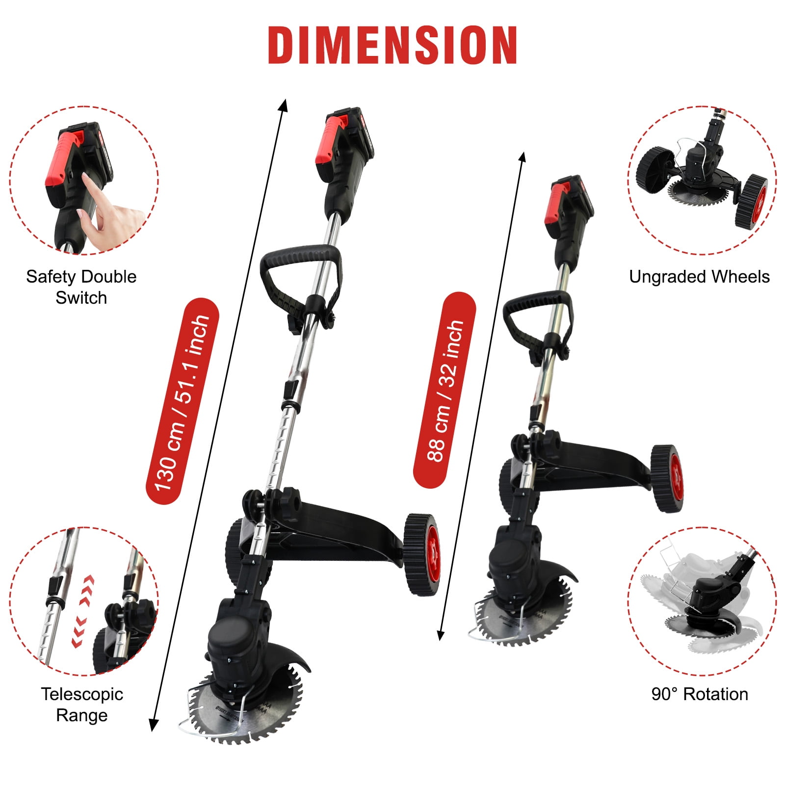 Cordless String Trimmer with Wheels and Leaf Blower Combo Kit, Weed Eaters with 3 Types Blades, Electric Leaf Blower with 2*6.0Ah Battery & Charger