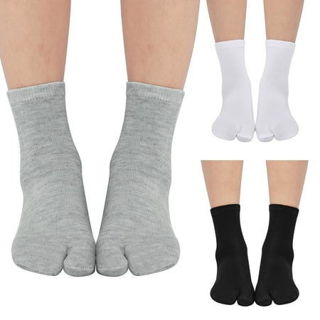 

3 Pairs Unisex Men Women Elastic Cotton Mid-Calf Length Two Toe Socks White