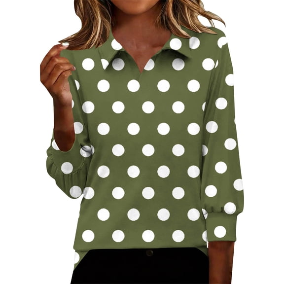 DAFPZW Polka Dot Shirt for Women Casual 3/4 Sleeve Dressy Blouse Work Business Tops Spring Summer Fashion Outfits