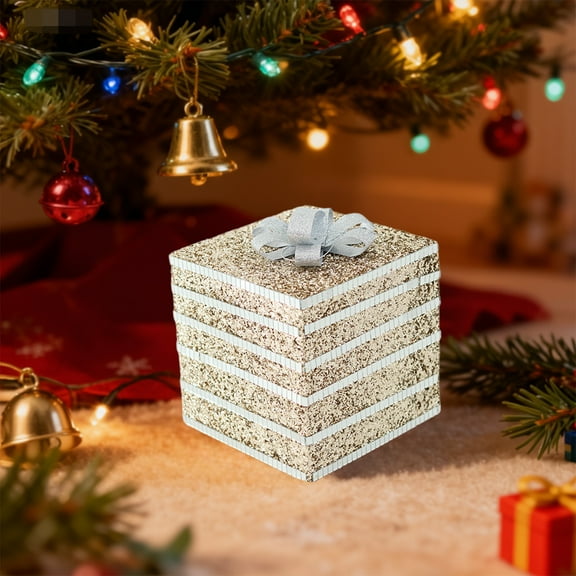 ddioayh Champagne Gold Glitter Christmas Gift Box Decor, Elegant Plastic Hanging Ornament & Centerpiece for Festive Home Party Tree Decorations