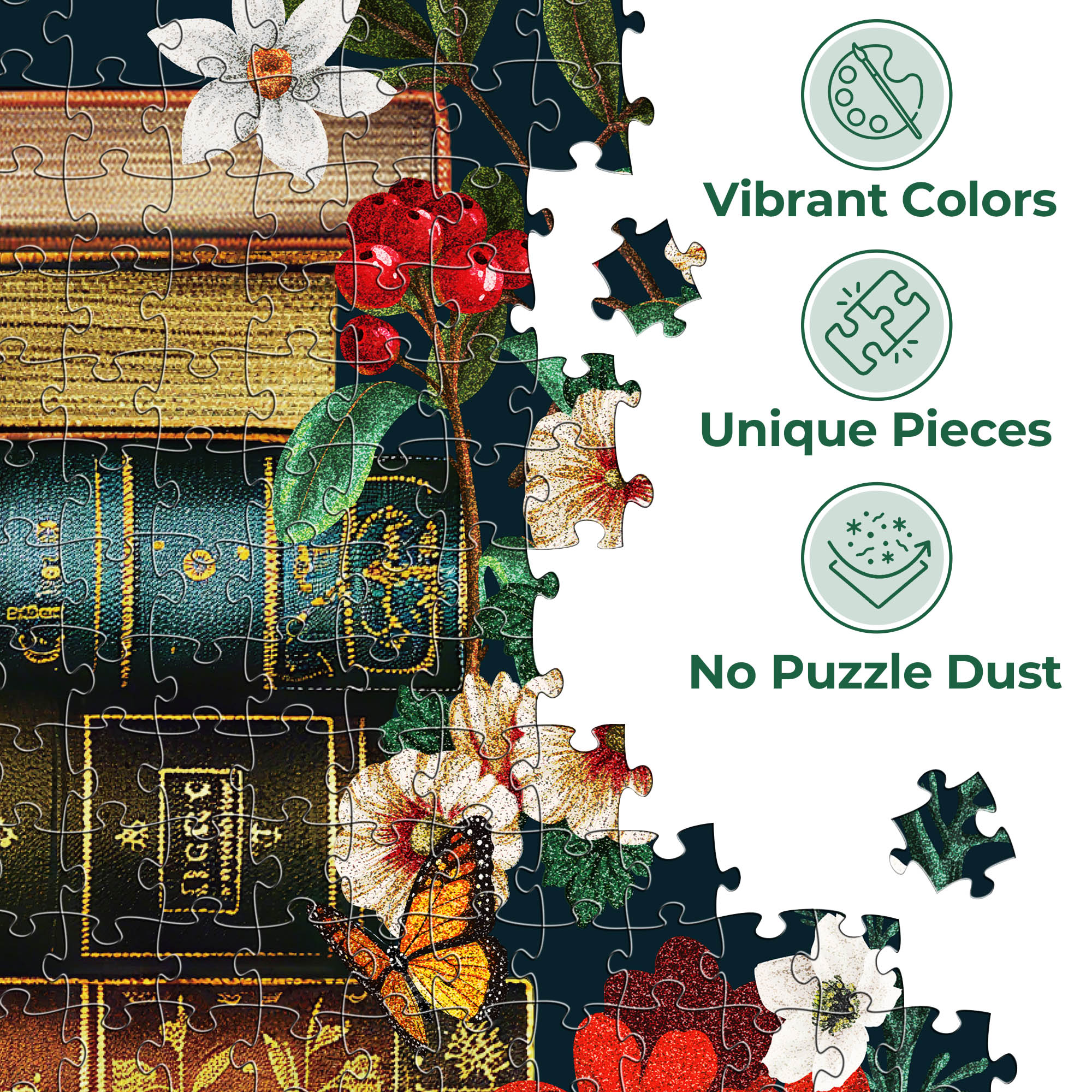 BenBen 1000-Piece Vintage Books and Wildflower Jigsaw Puzzle photo 7