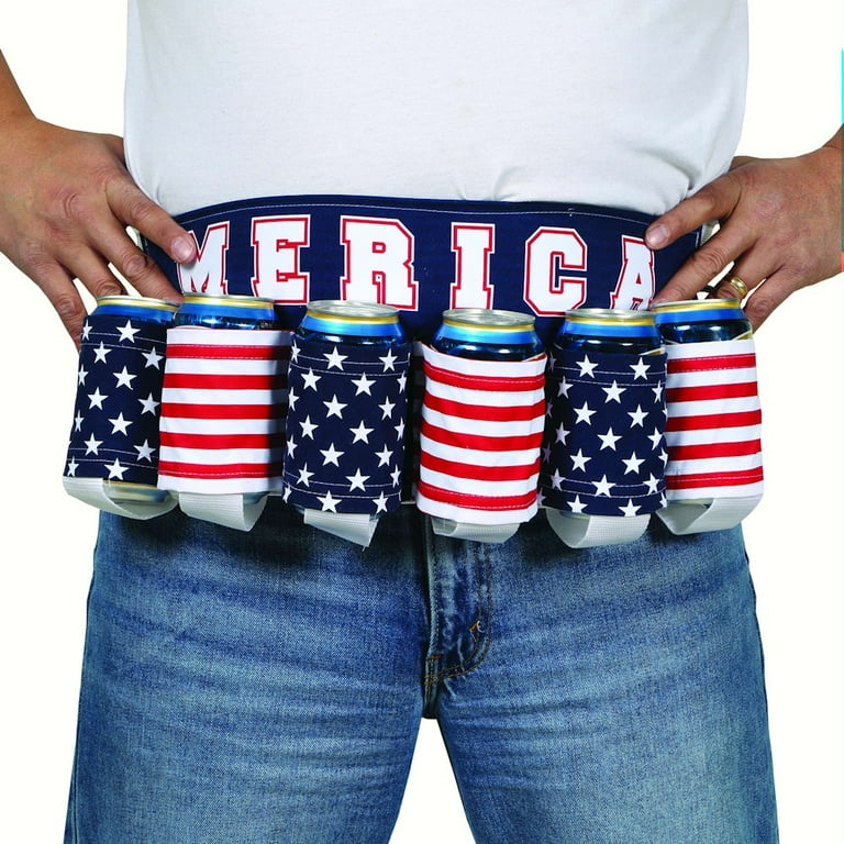 Unisex-Adult American Flag Printed Beer Can Holder Belt with - Main Image