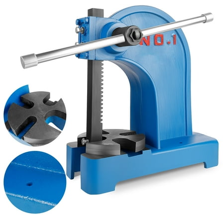 Blue Manual Shaft Press, Bench Arbor Press, Manual Shaft Press, Shaft Press, 1 Ton Max Pressure, Cast Iron, 5.5in Work Height, dedicated to Shaping, Punch Holes, Engraving