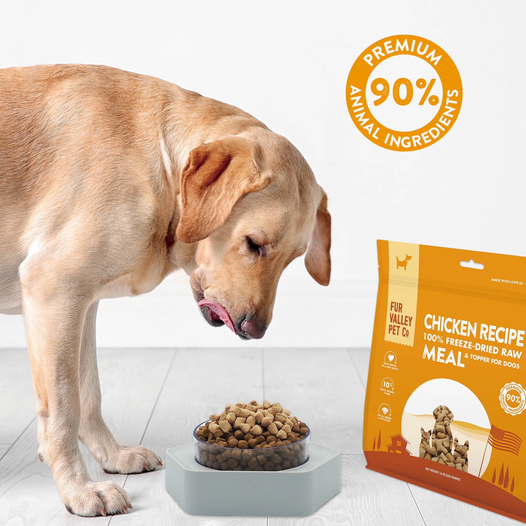 (6 pack) Fur Valley Pet Co. Freeze Dried Chicken Recipe Dog Food and Topper, 16 oz. Bag