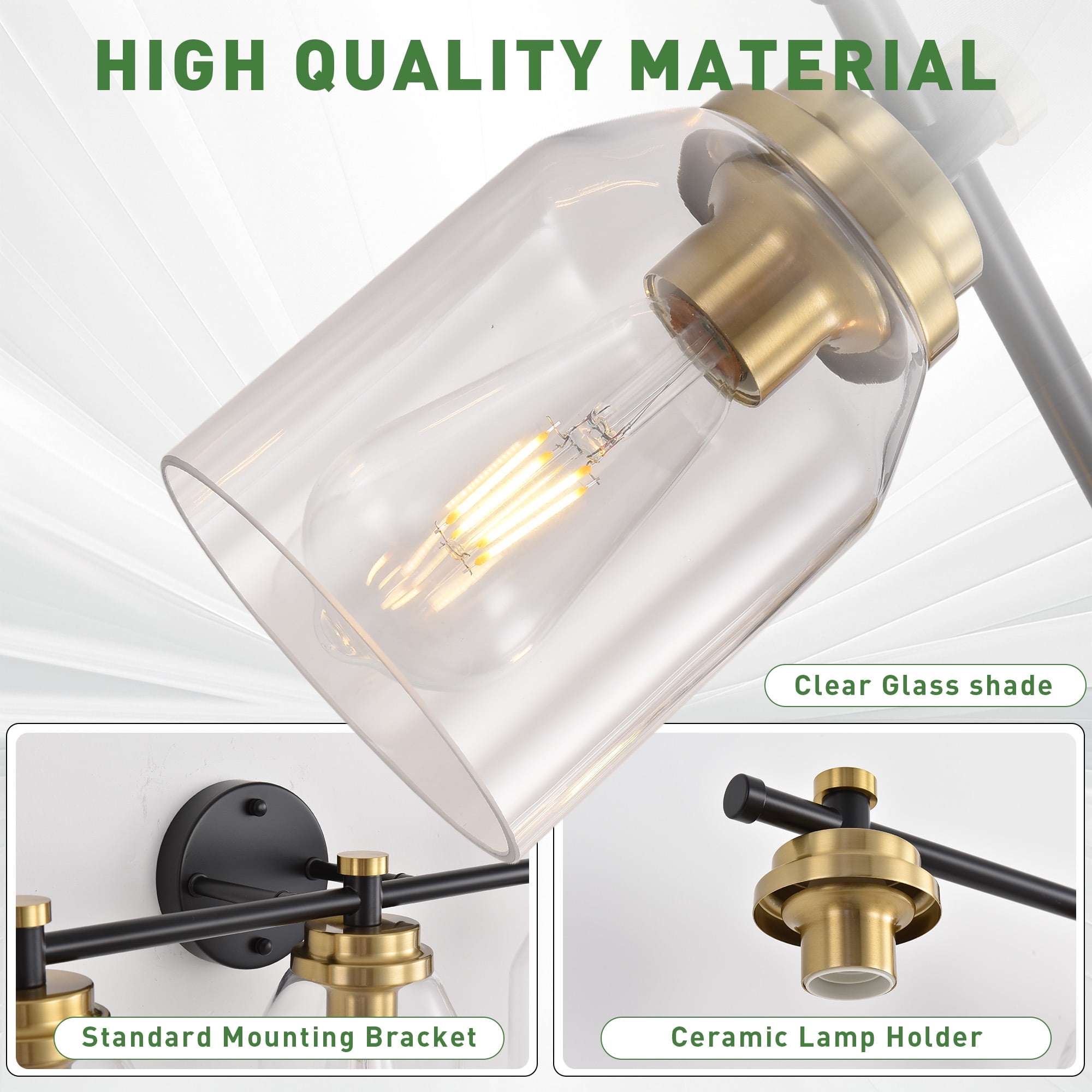 Black and Gold Bathroom Vanity Light - 5-Light Vintage Fixture with Clear Glass Shades