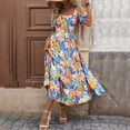 thumbnail image 3 of HERESOM Plus Size Summer Dress for Women Summer Bohemian Neck Sleeves Folded Open Back Printed High Waist Short Sleeve Dress For Women, 3 of 9