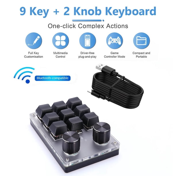 Teclado De Macros Perilla de teclado para juegos macro, 9 teclas, 2 perillas, programación, teclado mecánico con una sola mano