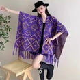 thumbnail image 2 of Women's Shawl Wrap with Tassel Retro Style for Fall (Triangle Purple), 2 of 4