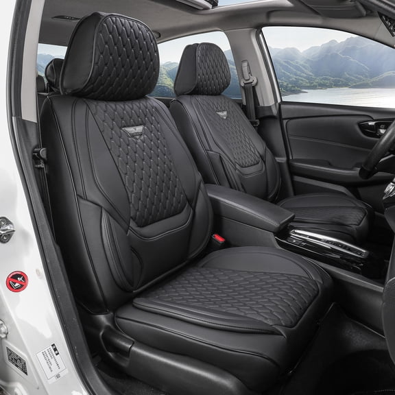 EKR Semi-Custom Front Rear Car Seat Covers, Waterproof Premium Leather Seat Cushions, 5-Seat Auto Interior Protectors Universal Fit Most Cars, Suvs, for Toyota Honda Nissan Kia Hyundai Black