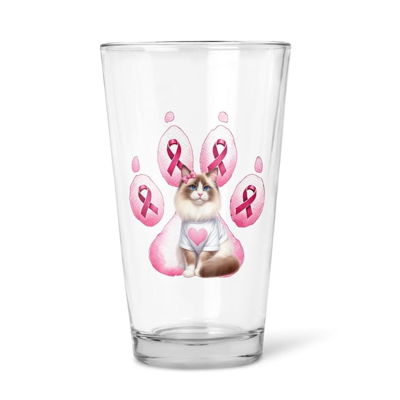 Faith Love Hope Ragdoll Breast Cancer Awareness Survivor 16oz Pint Beer Glass Mug Cat Lover Kitten Owner Gifts Idea Beer Glasses Cup - 02017