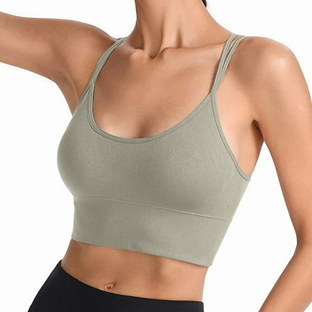

HIMIWAY Women s Solid Color Rimless Sports Bra Cross Sports Vest Yoga Underwear Top Workout Sets for Women Workout Tops for Women Green XL