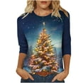 thumbnail image 2 of Meichang Cadeaux de Noël pour Femmes Hauts à Manches 3/4 T-Shirts Graphiques Classiques Arbre de Noël Col Rond Chandail Décontracté Blouses Confortables Grande Taille, 2 of 5