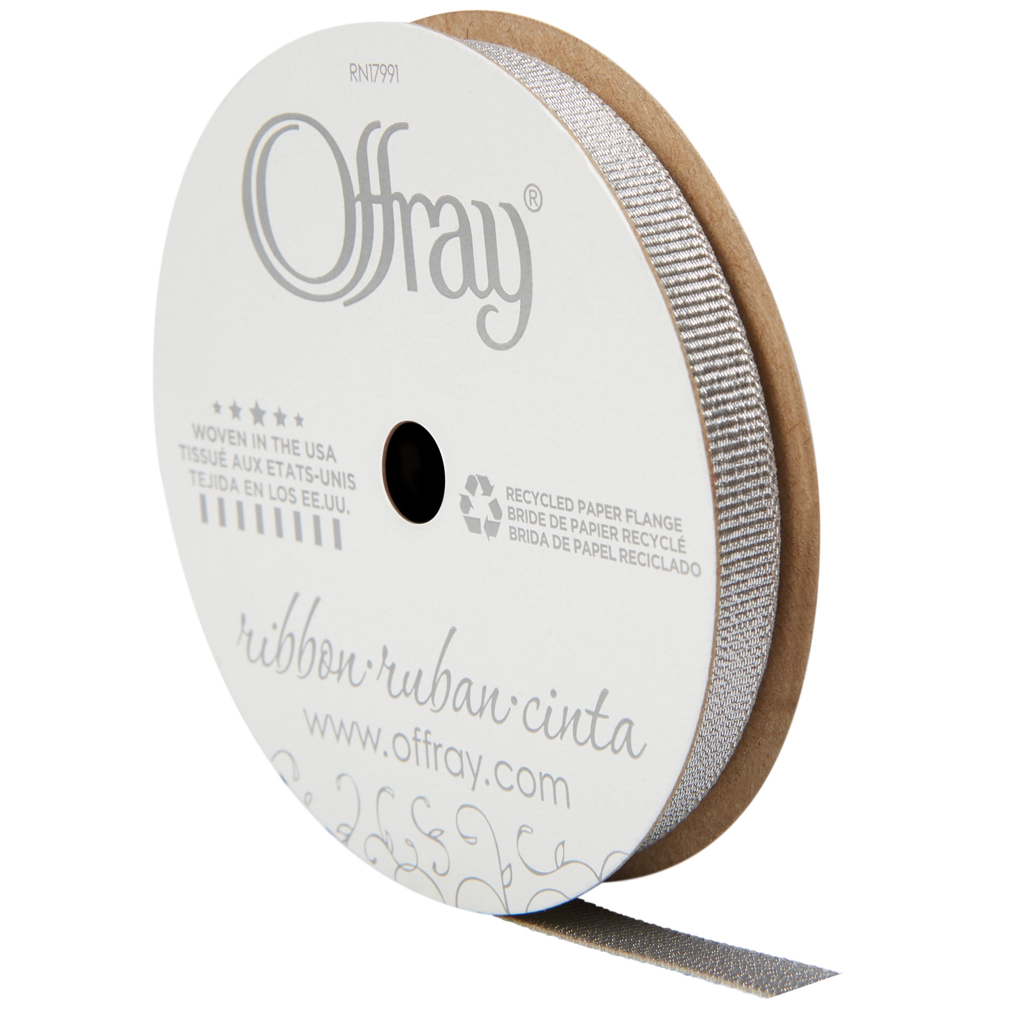 Offray Ribbon, Silver 3/8 inch Metallic Ribbon, 12 feet
