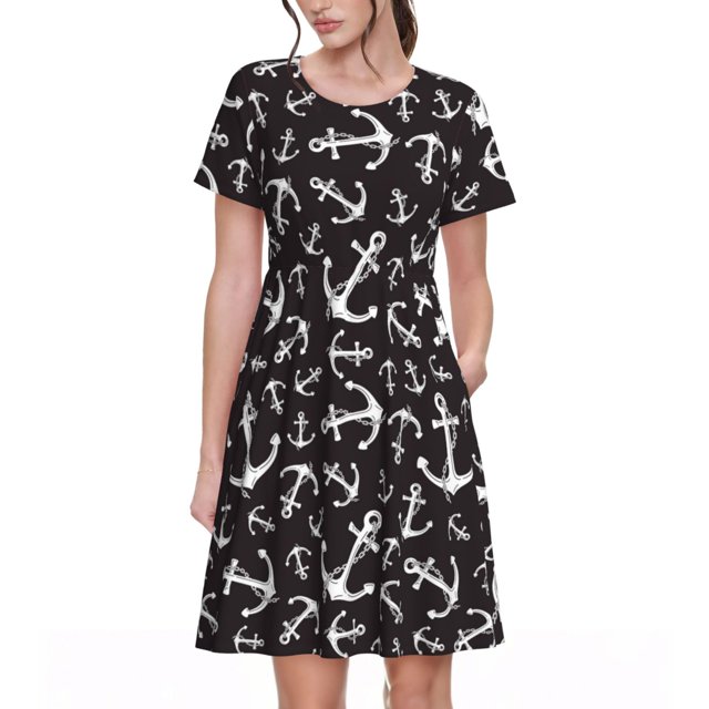 Balery Anchors Vestidos sueltos de manga corta para mujer, vestidos de verano 2025, vestidos casuales de corte A con vuelo.