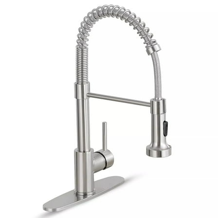 Brushed Nickel Kitchen Faucet with Pull Down Sprayer Single Handle Sink Faucet