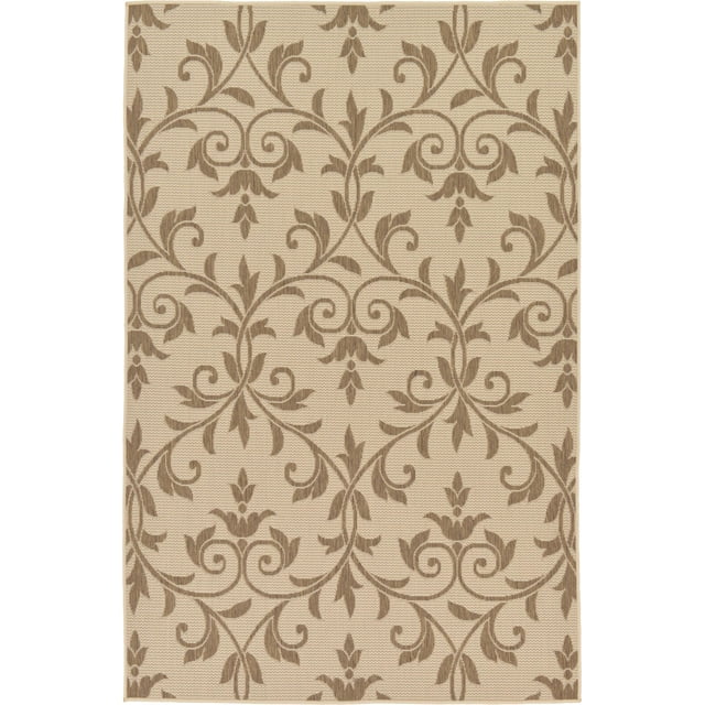 Unique Loom Botanical Collection Tapis d'Intérieur et d'Extérieur à Tissage Plat, 5' 3" x 8', Beige/brun