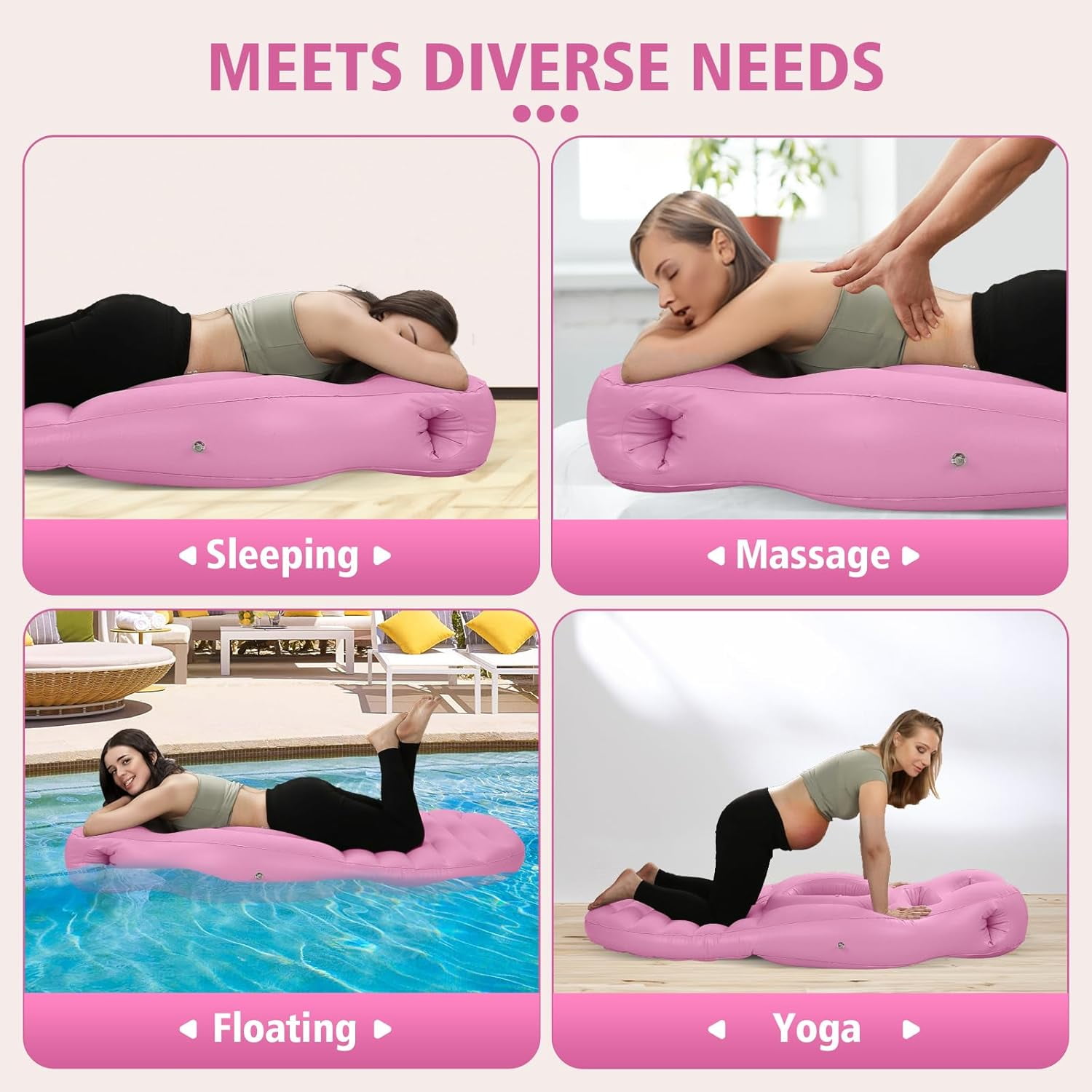 Hemvt Portable Maternity Pillow for Side & Stomach Sleepers, Inflatable Pregnancy Airbed with Belly Support Hole, Full-Body Comfort for Pregnant Women, Travel-Friendly, Gray
