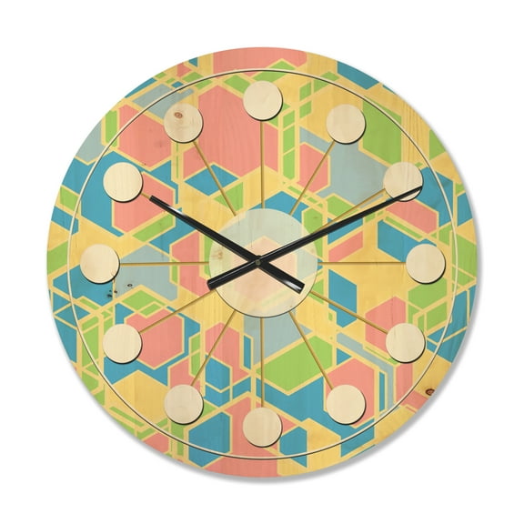 Designart 'Retro Geometrical Pastel Abstract IO' Mid-Century Modern Wood Wall Clock