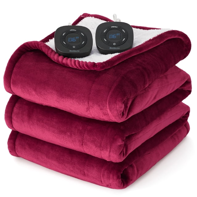 Cobija Eléctrica Bedsure Tamaño Queen con Control Dual Burdeos