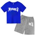 thumbnail image 1 of Ensemble 2 Pcs T-Shirt d'Été pour Enfants à Imprimé de Marque Gothique Haut + Short Ensemble 2 Pcs Manches Courtes Décontracté Mode Garçons Fille Enfant, 1 of 5