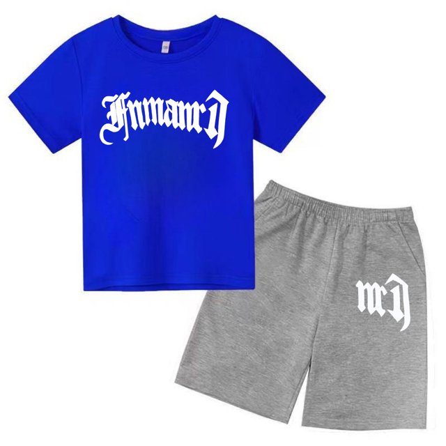 Ensemble 2 Pcs T-Shirt d'Été pour Enfants à Imprimé de Marque Gothique Haut + Short Ensemble 2 Pcs Manches Courtes Décontracté Mode Garçons Fille Enfant