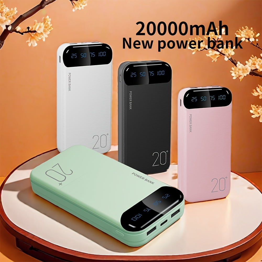 Large Capacity Portable Power Bank 20000mAh, 5V2.1A Portable USB Charger, LED and Digital Display Screen, Suitable for IOS/Android Devices, 2xUSB Output, Type-C/Micro Input, Safe and Stable Polymer