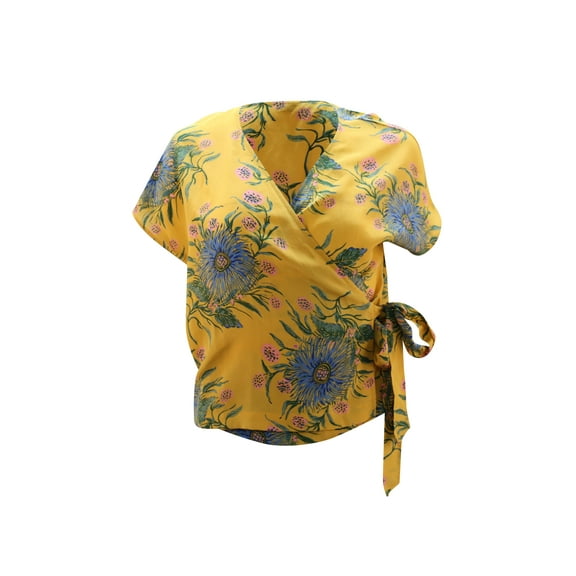 Pre-Owned Madewell Side-Tie Wrap Top in Painted Blooms Floral Print Silk