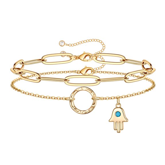 TINGN Layered Evil Eye Bracelets for Women 14K Gold Filled Paperclip Chain Layered Bracelet