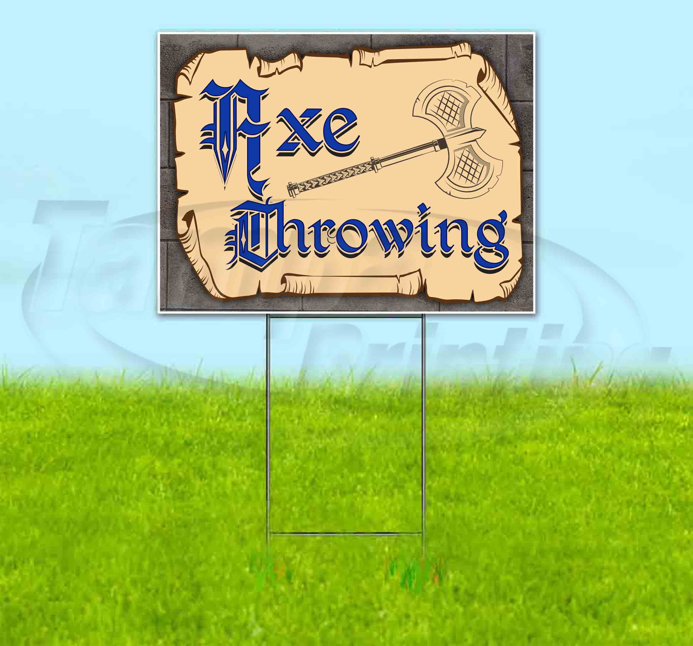 Medieval Fair Axe Throwing Blue Scroll (18" x 24") Yard Sign, Includes