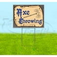 thumbnail image 1 of Medieval Fair Axe Throwing Blue Scroll (18" x 24") Yard Sign, Includes Metal Step Stake, 1 of 6