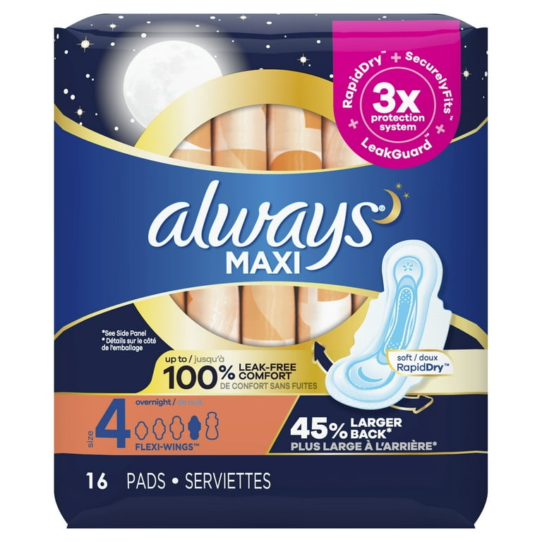 Always Maxi Pads Size 4 Overnight Absorbency Scented with Wings - CTC Health