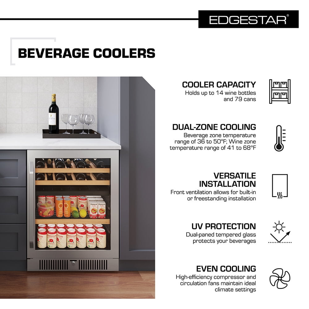 Edgestar Cwb8421dz 24" Wide 14 Bottle Capacity And 79 Can Capacity Wine And Beverage