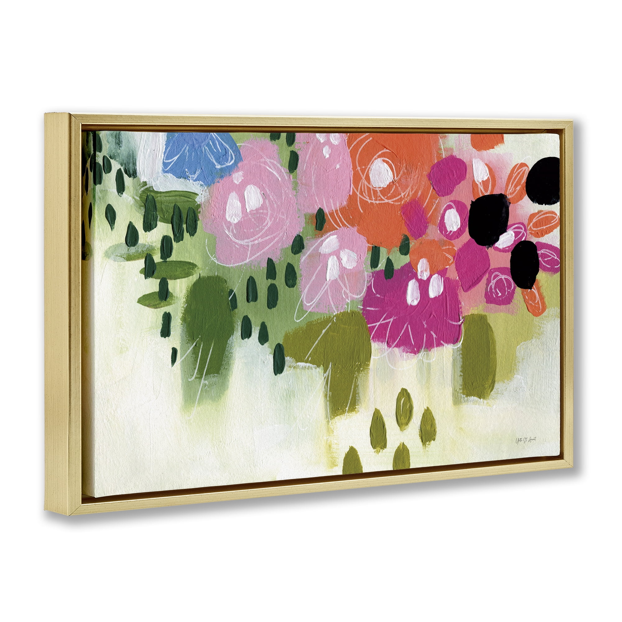 Stupell Industries Abstract Brushed Floral Botanical & Floral Painting Gold Floater Framed Art Print Wall Art, 31 x 21